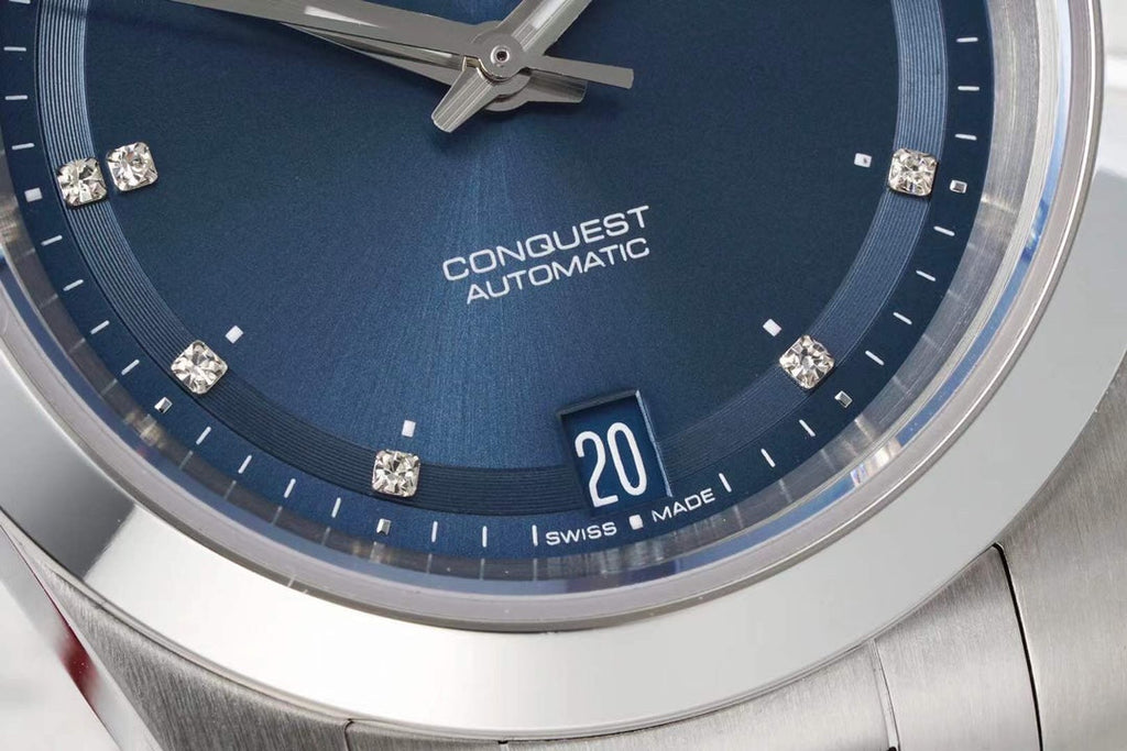 CONQUEST WATCH SILVER CASE WITH NAVY BLUE DIAL
