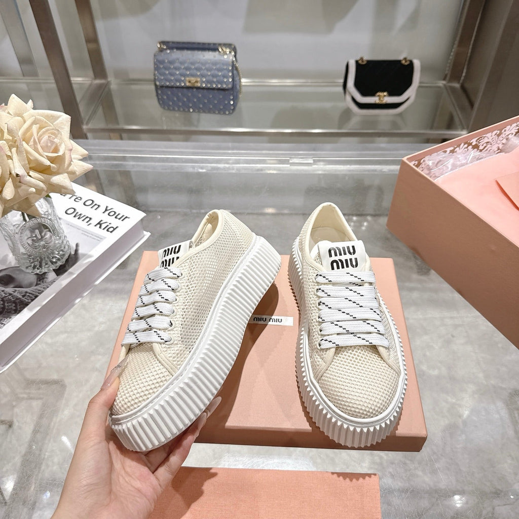 MIUMIU 26S SNEAKER 45MM IN LIGHT BEIGE MESH FABRIC