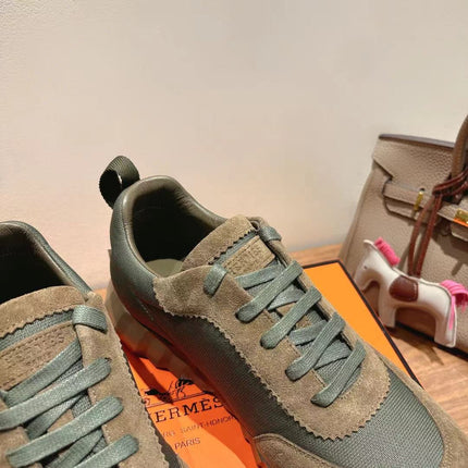 HM 26S SNEAKERS IN MOSS GREEN FABRIC AND BROWN SUEDE