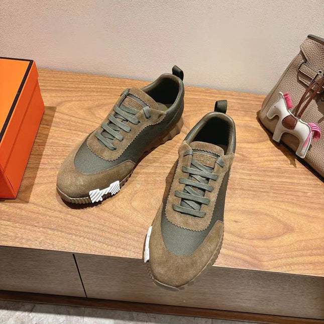 HM 26S SNEAKERS IN MOSS GREEN FABRIC AND BROWN SUEDE
