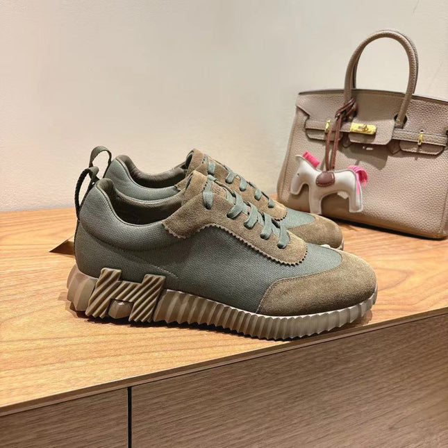 HM 26S SNEAKERS IN MOSS GREEN FABRIC AND BROWN SUEDE