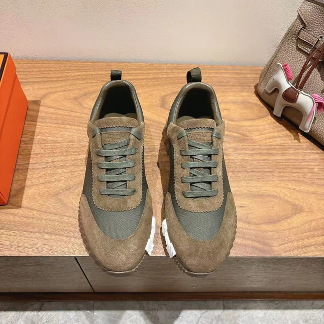 HM 26S SNEAKERS IN MOSS GREEN FABRIC AND BROWN SUEDE