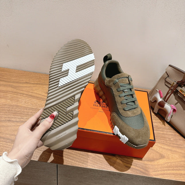 HM 26S SNEAKERS IN MOSS GREEN FABRIC AND BROWN SUEDE