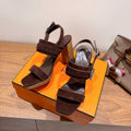 HM 26S GIGI 85 SANDAL IN DARK BROWN SUEDE SILVER HARDWARE