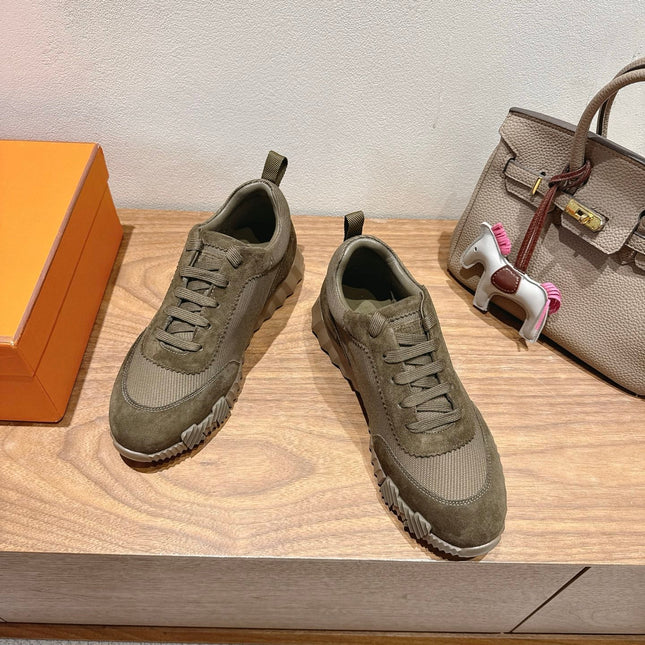 HM 26S SNEAKERS IN MOSS GREEN FABRIC AND SUEDE