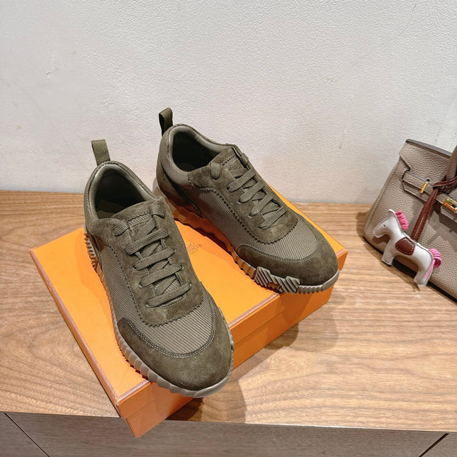 HM 26S SNEAKERS IN MOSS GREEN FABRIC AND SUEDE