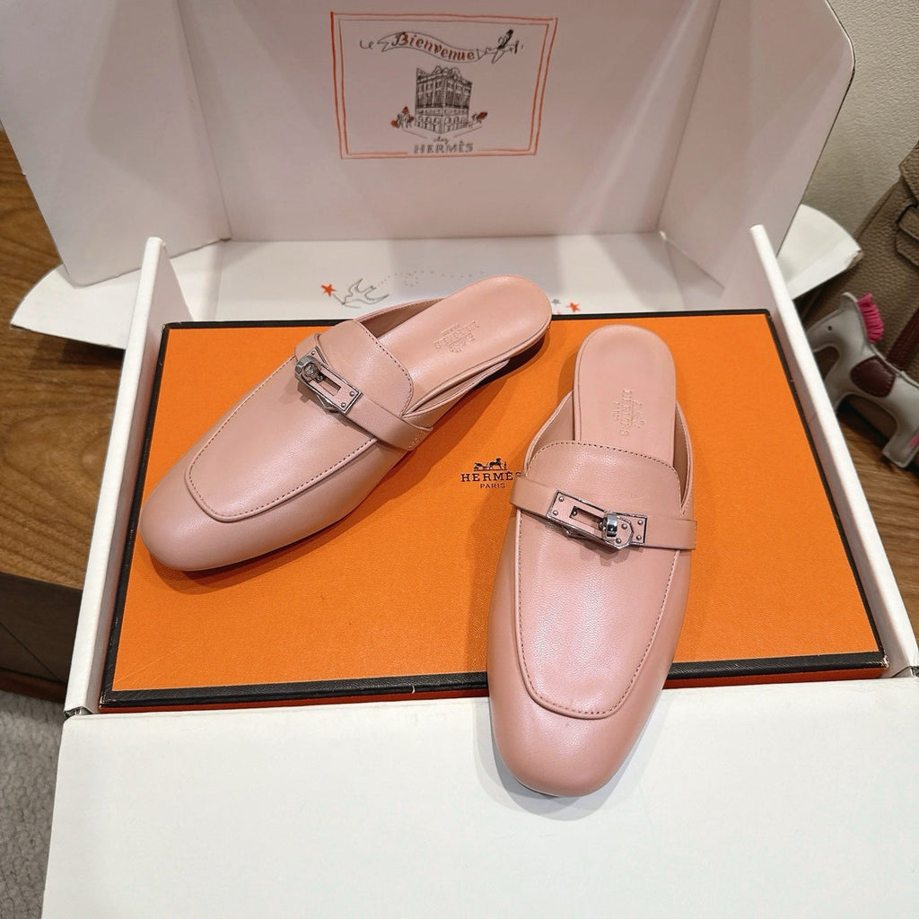 HM 26S KELLY MULE IN LIGHT PINK CALFSKIN SILVER HARDWARE