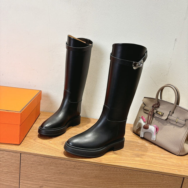 HM 26S HIGH KNEE BOOTS IN BLACK CALFSKIN