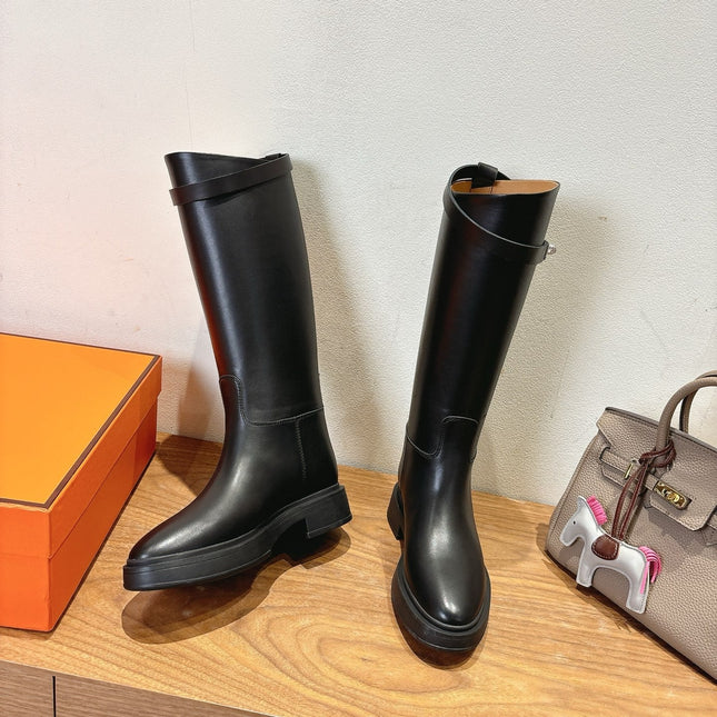 HM 26S HIGH KNEE BOOTS IN BLACK CALFSKIN