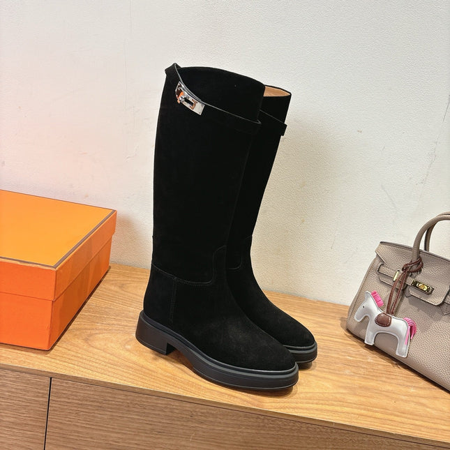 HM 26S HIGH KNEE BOOTS IN BLACK SUEDE