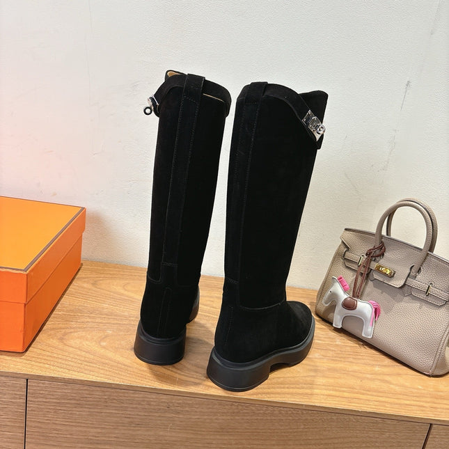 HM 26S HIGH KNEE BOOTS IN BLACK SUEDE