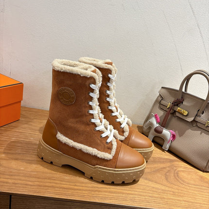 HM 26S SHEARLING LACE-UP BOOTS IN BROWN CALFSKIN AND SUEDE