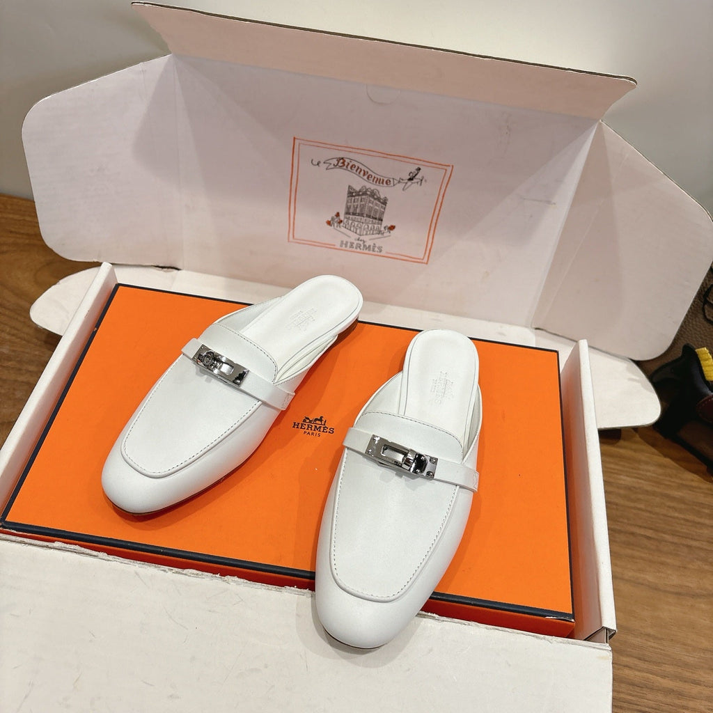 HM 26S KELLY MULE IN WHITE CALFSKIN SILVER HARDWARE