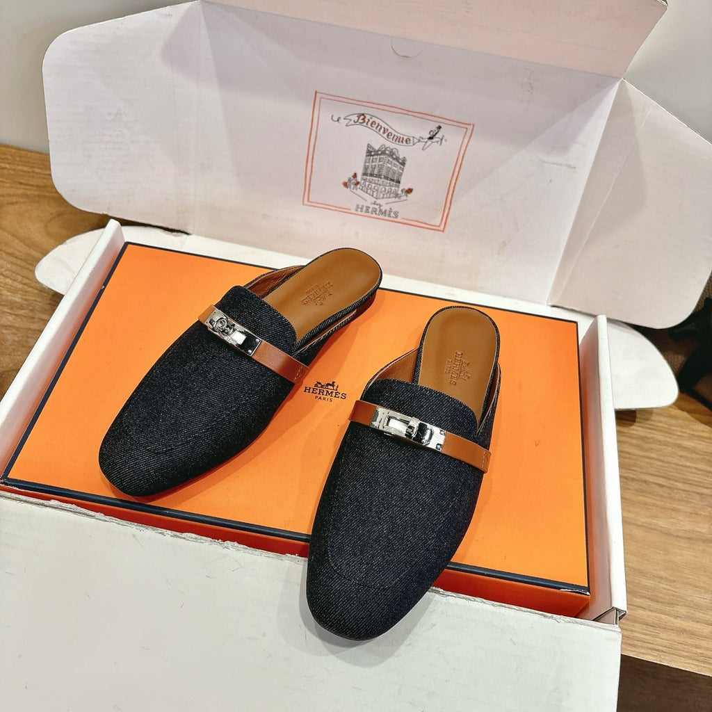 HM 26S OZ MULE IN BLACK DENIM SILVER HARDWARE 02