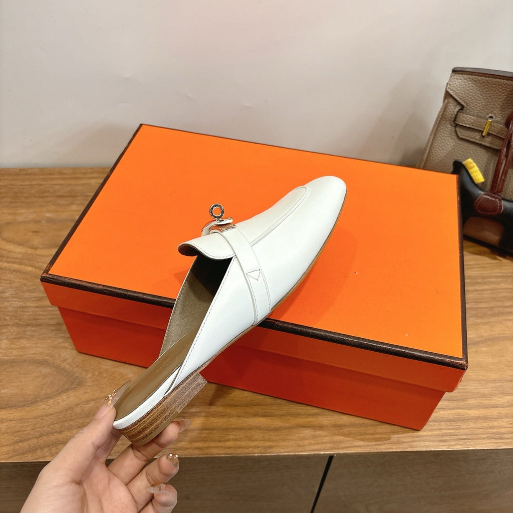 HM 26S KELLY MULE IN WHITE AND BROWN CALFSKIN GOLD HARDWARE