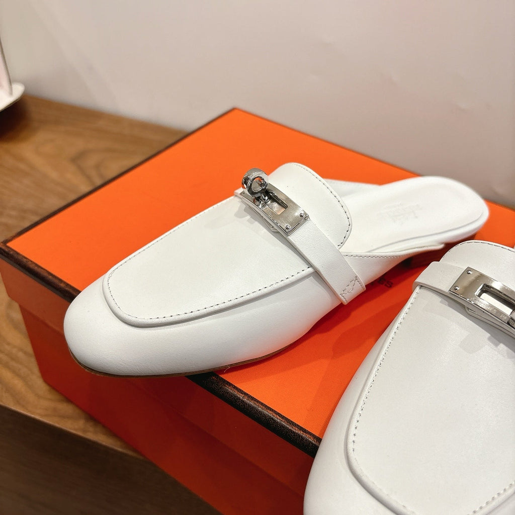 HM 26S KELLY MULE IN WHITE CALFSKIN SILVER HARDWARE