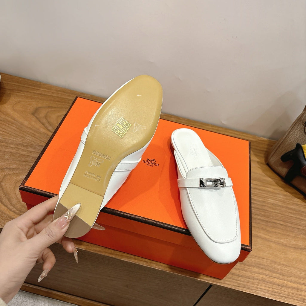 HM 26S KELLY MULE IN WHITE CALFSKIN SILVER HARDWARE