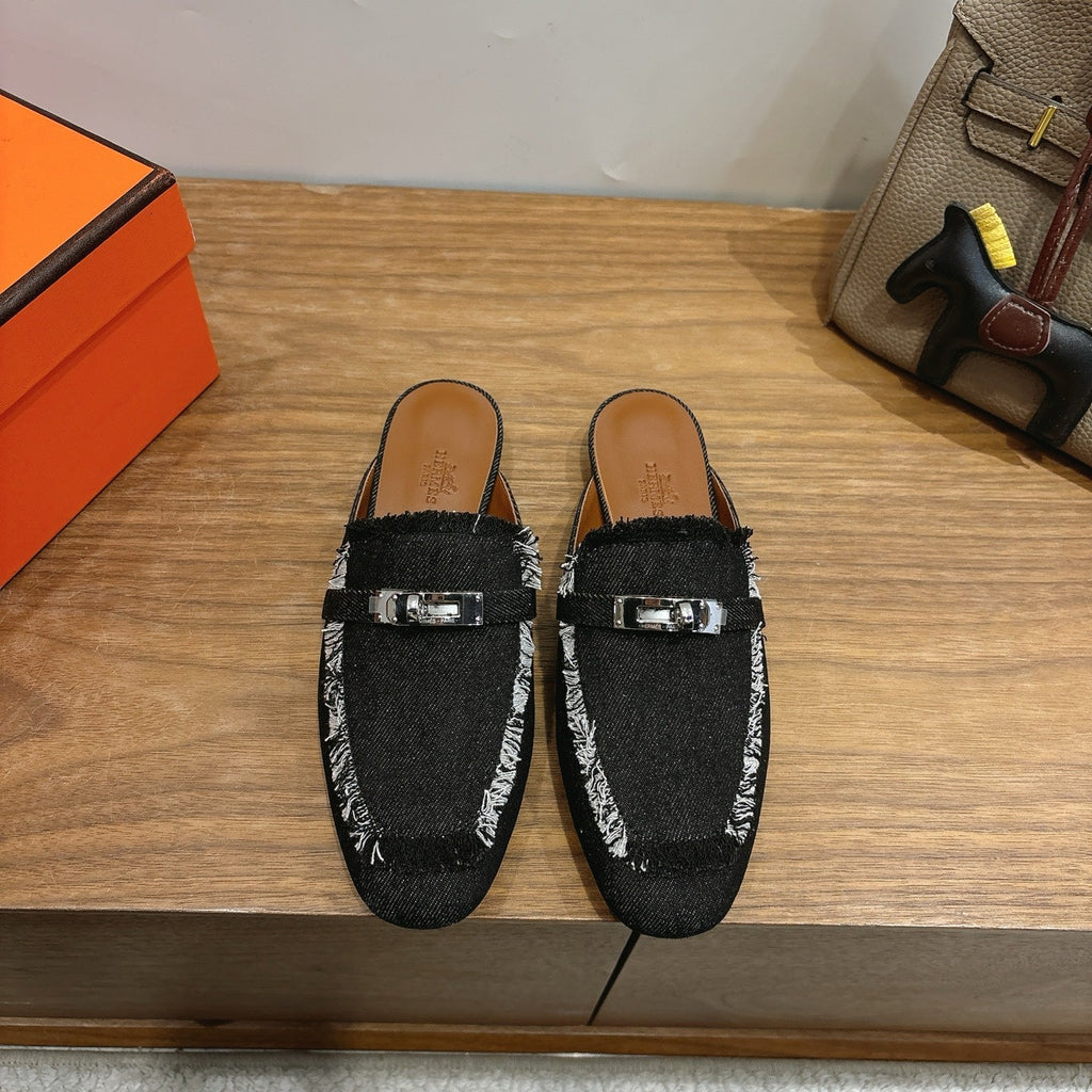 HM 26S OZ MULE IN BLACK DENIM SILVER HARDWARE 03