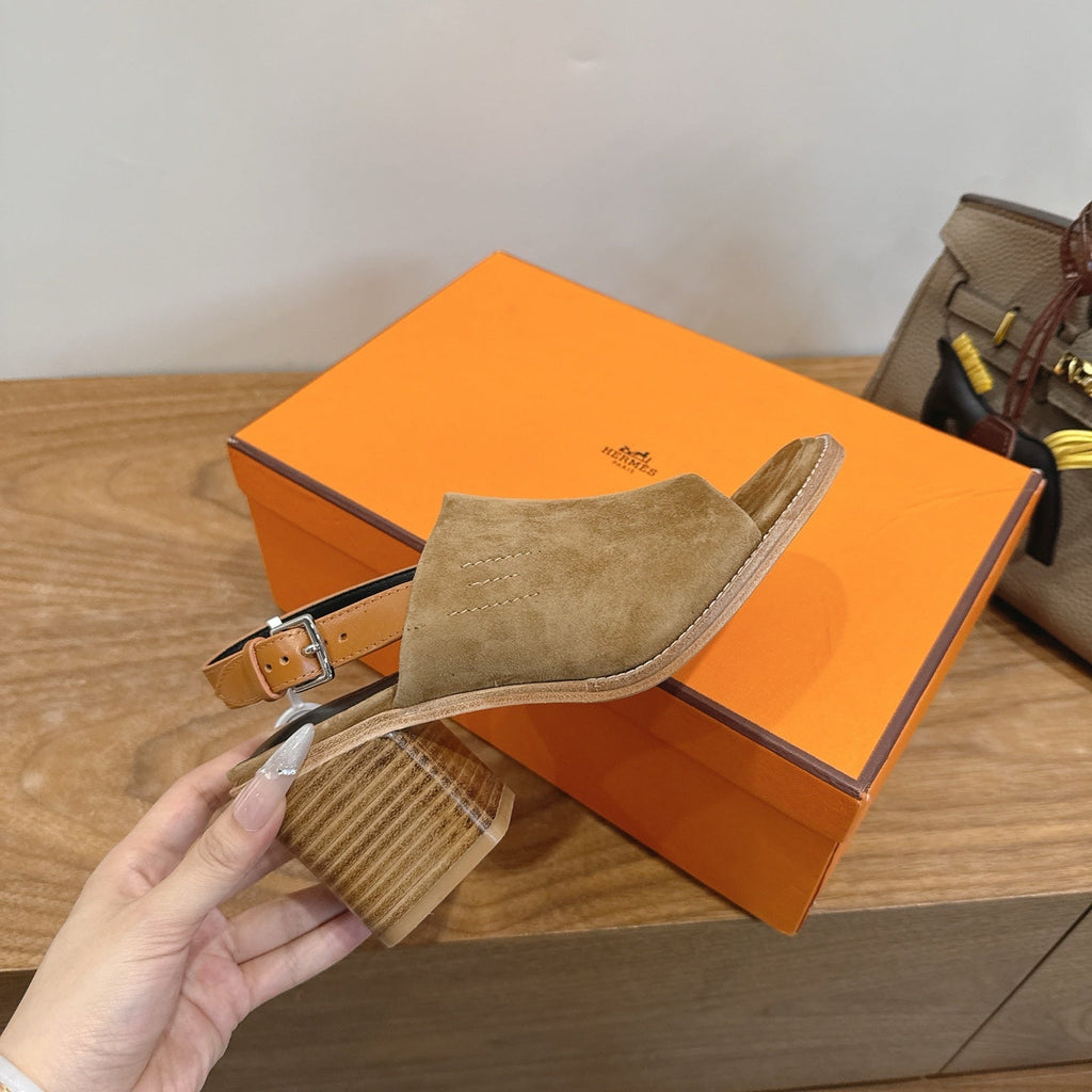 HM 26S ELDA 60 SANDAL IN OLIVE BROWN SUEDE SILVER HARDWARE