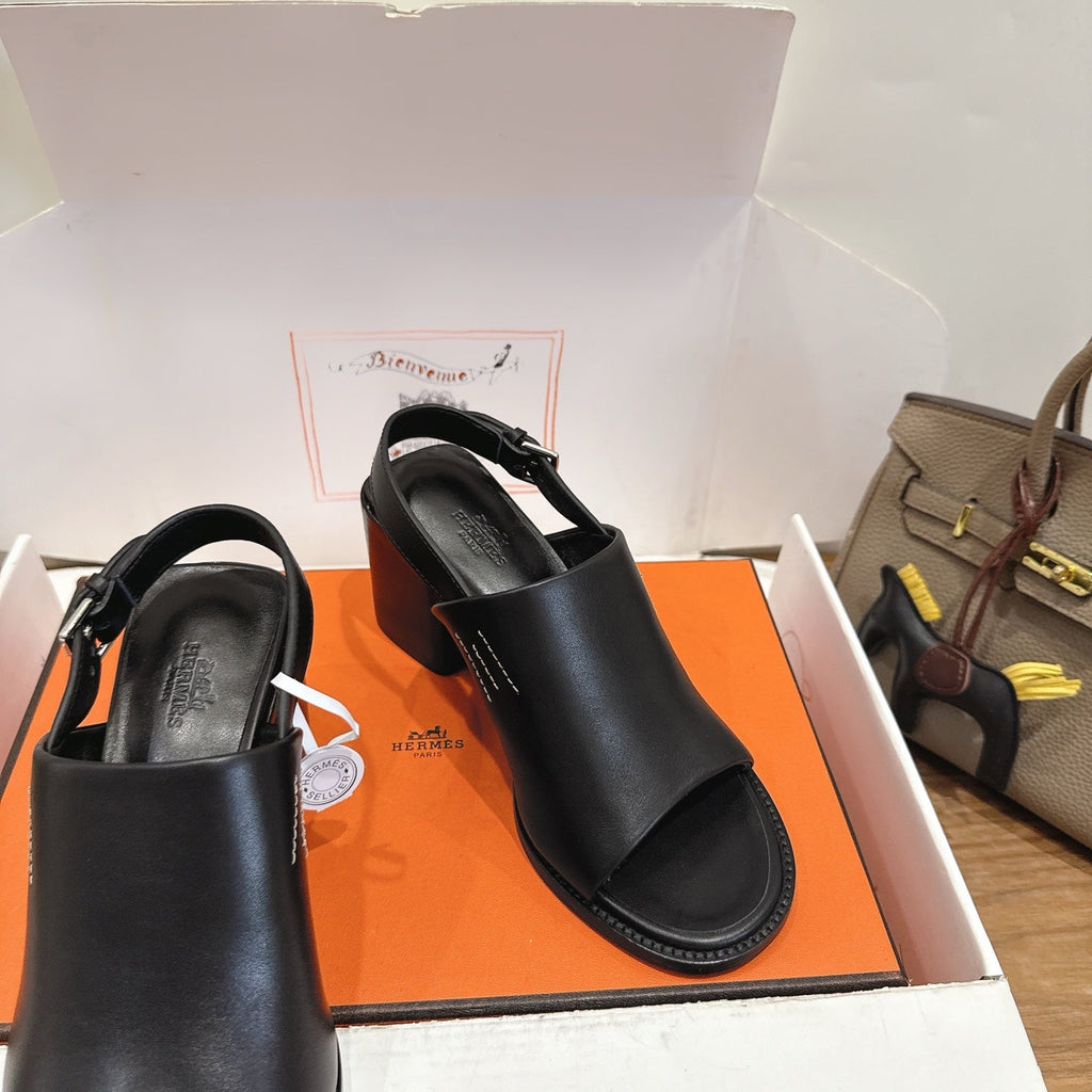 HM 26S ELDA 60 SANDAL IN BLACK CALFSKIN SILVER HARDWARE