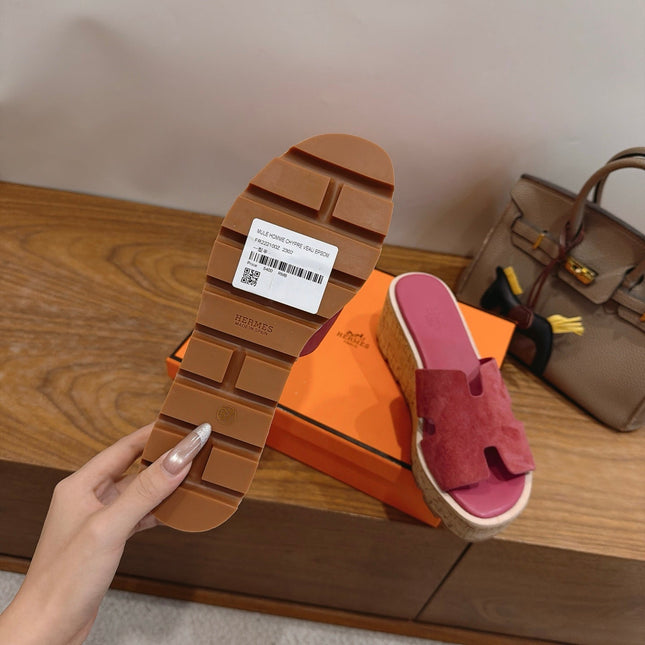 HM 26S WEDGE SANDALS IN DARK PINK SUEDE AND LAMBSKIN