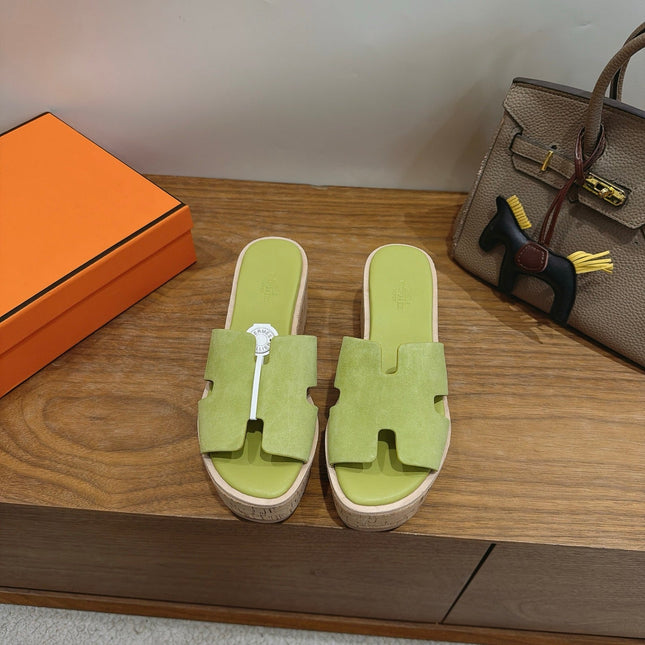 HM 26S WEDGE SANDALS IN PISTACHIO GREEN SUEDE AND LAMBSKIN
