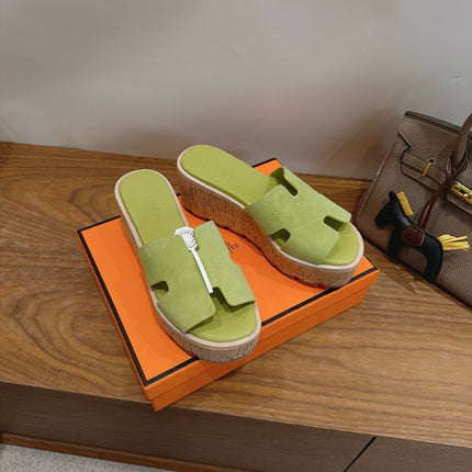 HM 26S WEDGE SANDALS IN PISTACHIO GREEN SUEDE AND LAMBSKIN
