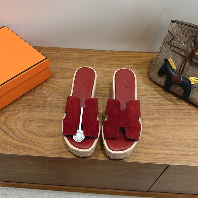 HM 26S WEDGE SANDALS IN DARK RED SUEDE AND LAMBSKIN