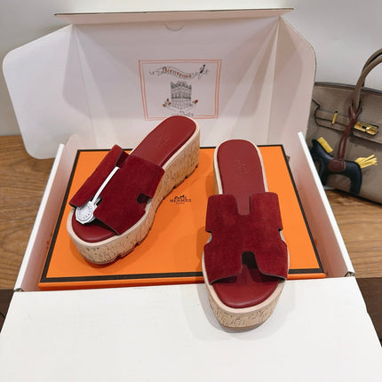 HM 26S WEDGE SANDALS IN DARK RED SUEDE AND LAMBSKIN
