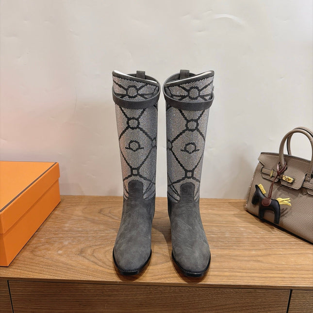 HM 26S JUMPING BOOTS IN DARK GREY SUEDE AND RHINESTONE FABRIC