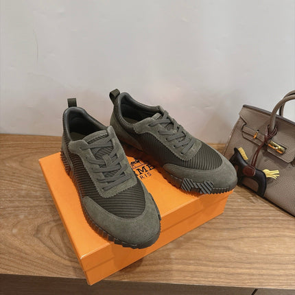 HM 26S BOUNCE SNEAKERS IN MOSS GREEN SUEDE AND FABRIC