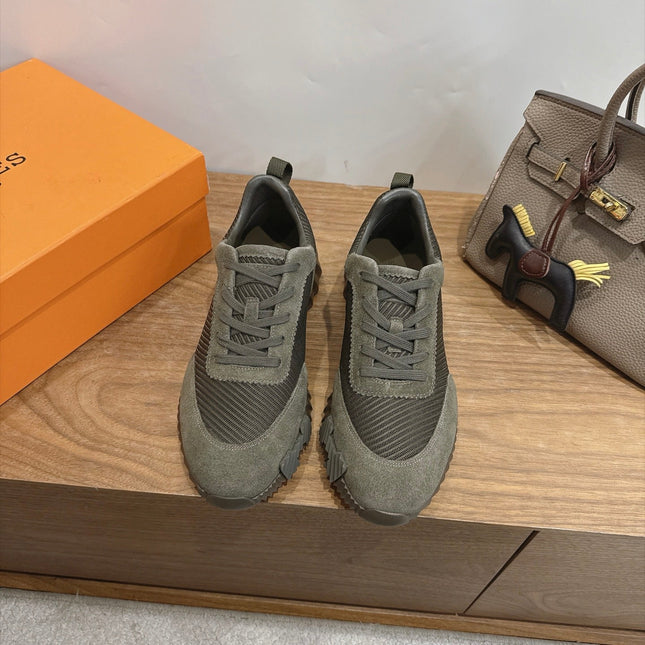 HM 26S BOUNCE SNEAKERS IN MOSS GREEN SUEDE AND FABRIC