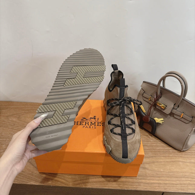 HM 26S BICOASTAL SNEAKERS IN GREYISH BEIGE SUEDE AND FABRIC