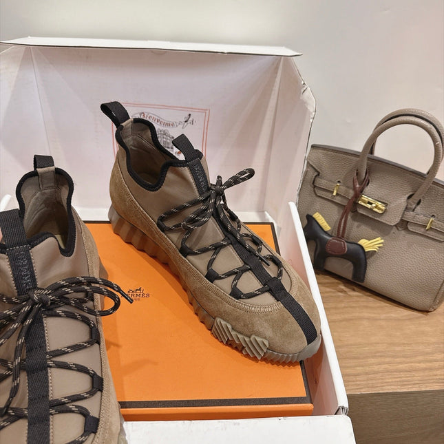 HM 26S BICOASTAL SNEAKERS IN GREYISH BEIGE SUEDE AND FABRIC