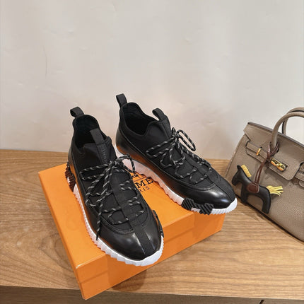 HM 26S BICOASTAL SNEAKERS IN BLACK CALFSKIN AND FABRIC