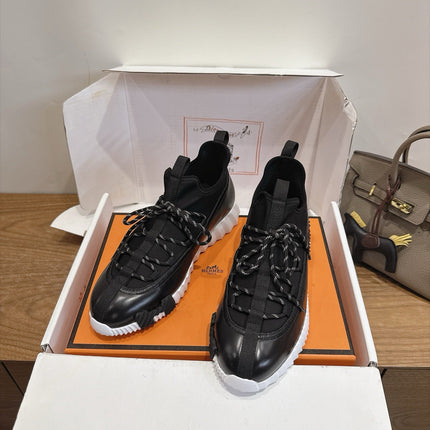HM 26S BICOASTAL SNEAKERS IN BLACK CALFSKIN AND FABRIC