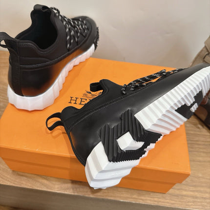 HM 26S BICOASTAL SNEAKERS IN BLACK CALFSKIN AND FABRIC