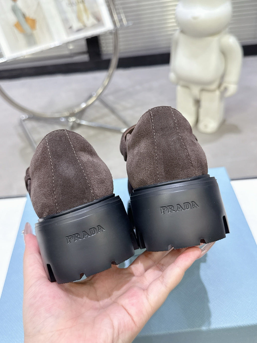 PRADA 25S PLATFORM MARY JANE SHOES IN DARK BROWN SUEDE STYLE 3