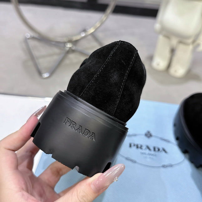 PRADA 25S PLATFORM MARY JANE SHOES IN BLACK SUEDE STYLE 2