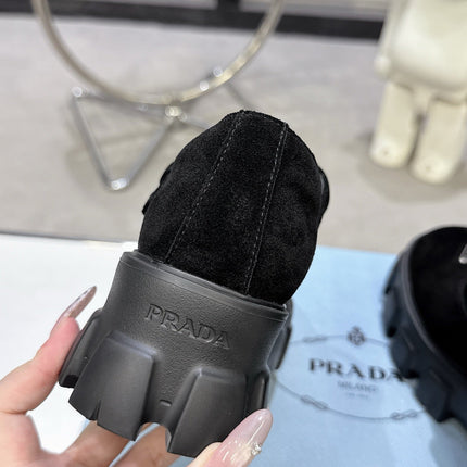 PRADA 25S PLATFORM MARY JANE SHOES IN BLACK SUEDE