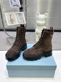 PRADA 25S WARRIOR BOOTS IN DARK BROWN SUEDE
