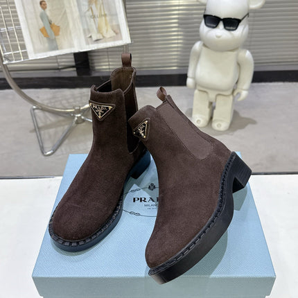 PRADA 25S RETRO PLATFORM MARTIN BOOTS IN DARK BROWN SUEDE