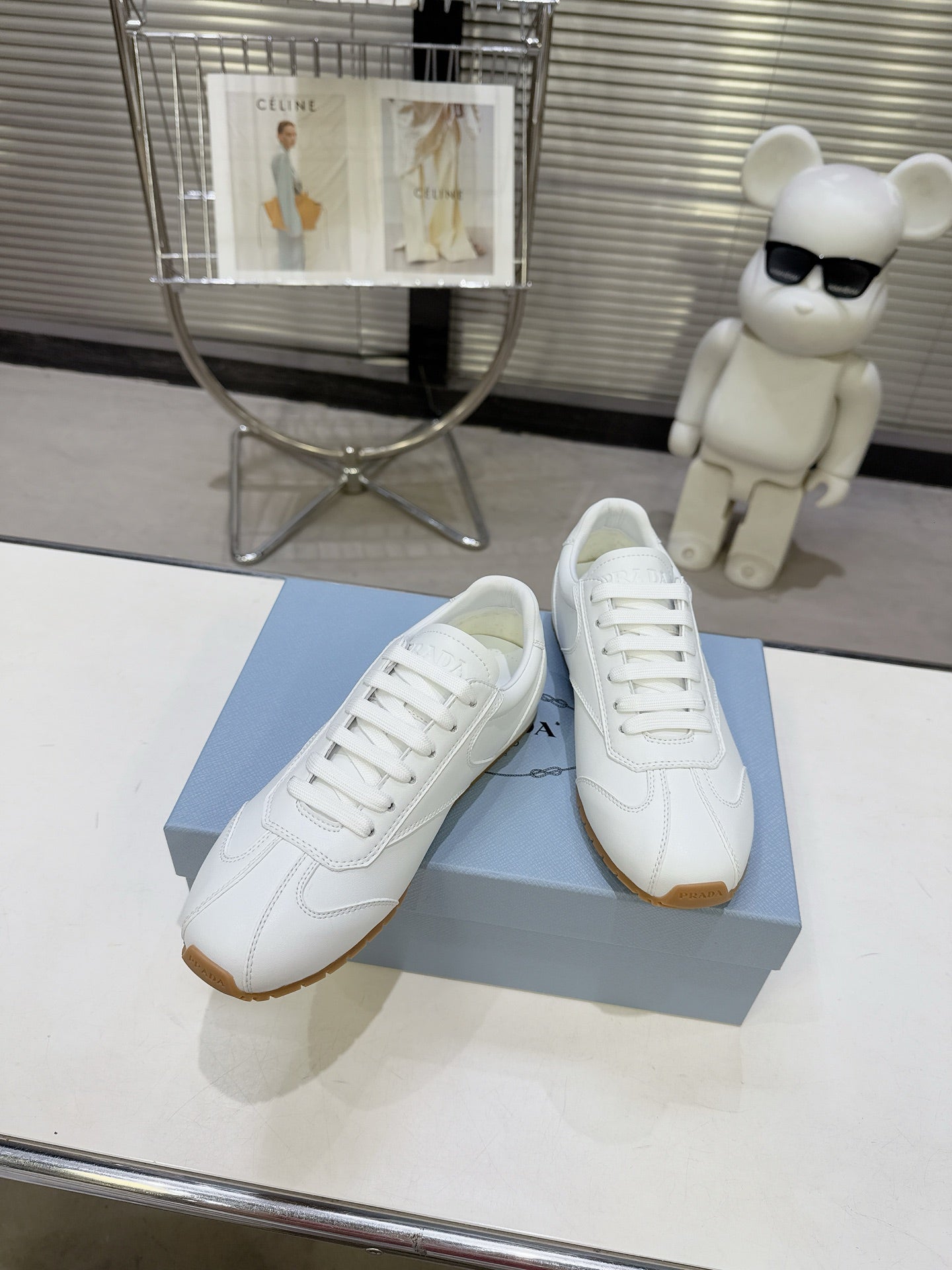 PRADA 26S LACE UP SNEAKERS IN WHITE CALFSKIN