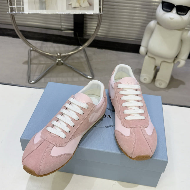 PRADA 26S LACE UP SNEAKERS IN PINK NYLON AND SUEDE