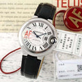 BALLON BLEU DE CARTIER 33 MM WATCH SILVER CASE WITH BLACK SMOOTH LEATHER STRAP