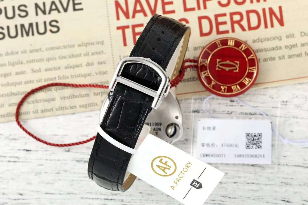 BALLON BLEU DE CARTIER 33 MM WATCH SILVER CASE WITH BLACK SMOOTH LEATHER STRAP