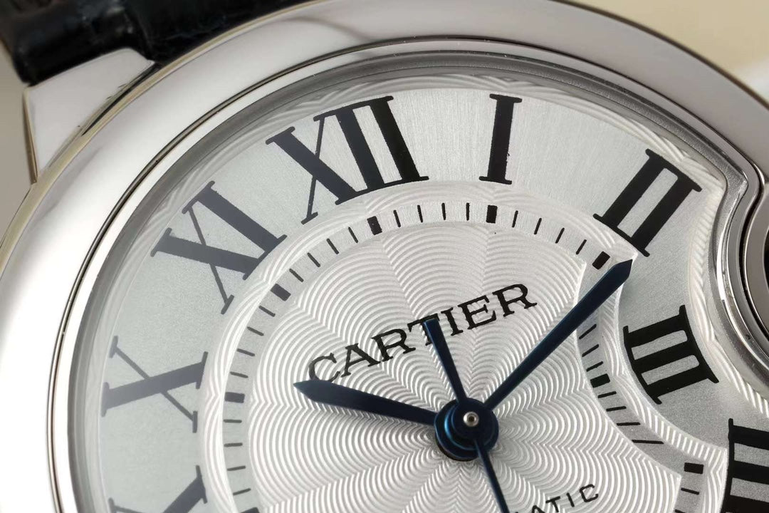 BALLON BLEU DE CARTIER 33 MM WATCH SILVER CASE WITH BLACK SMOOTH LEATHER STRAP