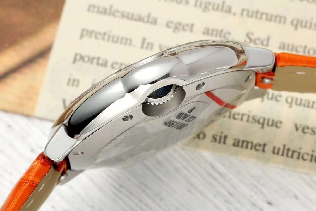 BALLON BLEU DE CARTIER 33 MM WATCH SILVER CASE WITH VIVID ORANGE LEATHER STRAP