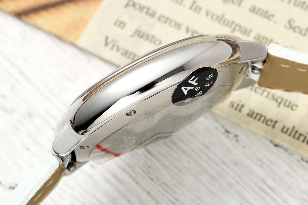BALLON BLEU DE CARTIER 33 MM WATCH SILVER CASE WITH WHITE LEATHER STRAP