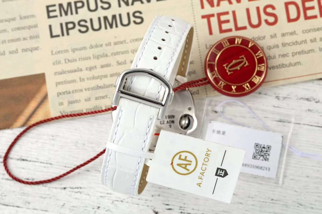 BALLON BLEU DE CARTIER 33 MM WATCH SILVER CASE WITH WHITE LEATHER STRAP
